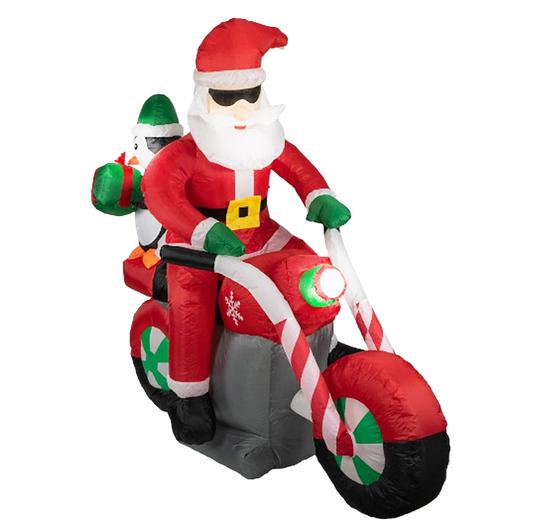 SANTA CLAUS INFLABLE EN MOTOCICLETA CON LUZ LED 1.6 MTS