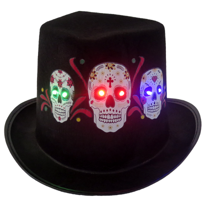 SOMBRERO ESTAMPADO DE CALAVERAS CON LUZ