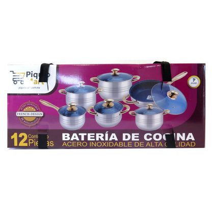 BATERIA DE COCINA 12 PZAS ACERO INOX