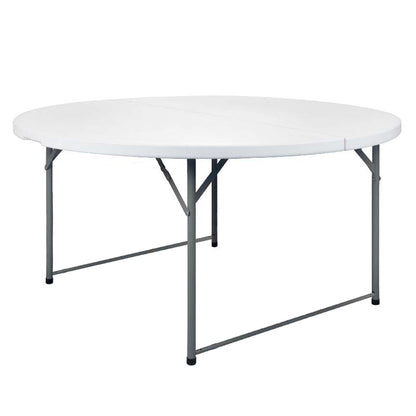 MESA REDONDA PLEGABLE DE PLÁSTICO TIPO PORTAFOLIO 1.50 M