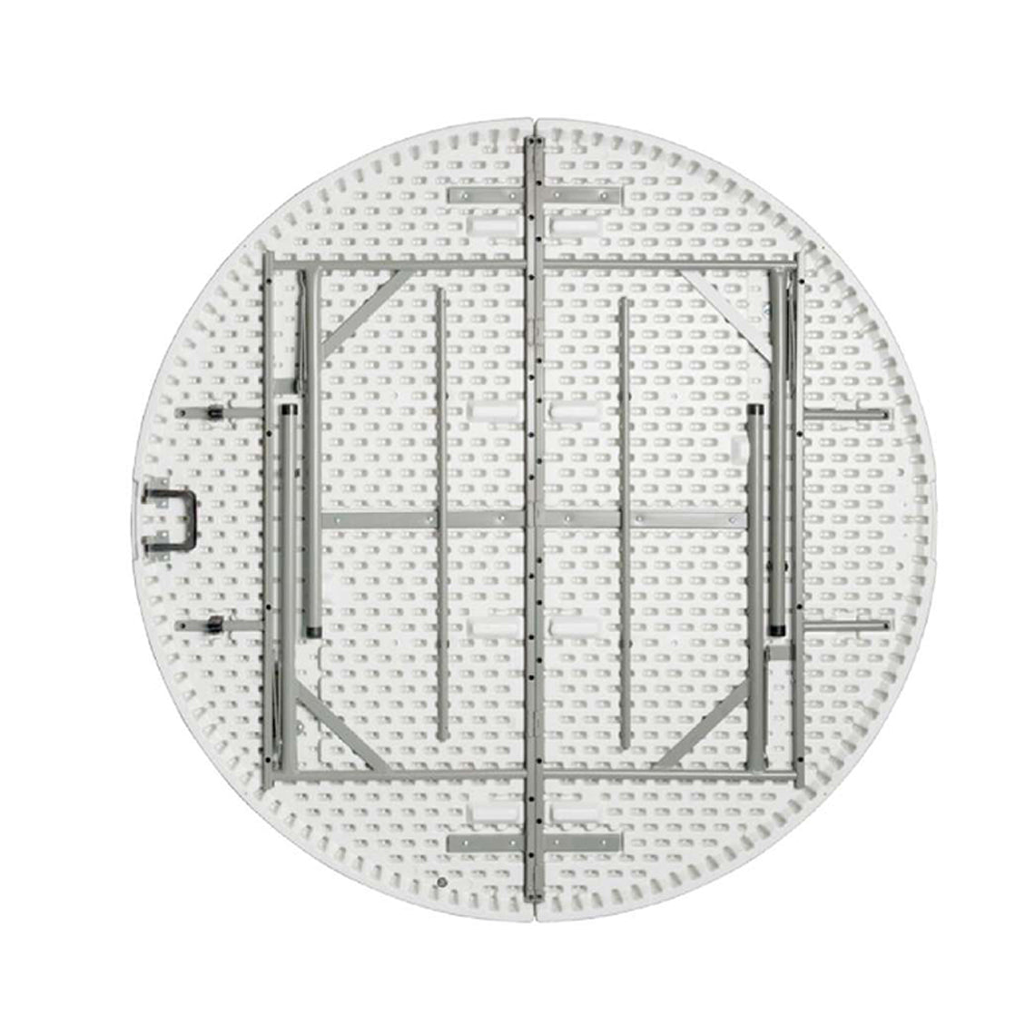 MESA REDONDA PLEGABLE DE PLÁSTICO TIPO PORTAFOLIO 1.50 M